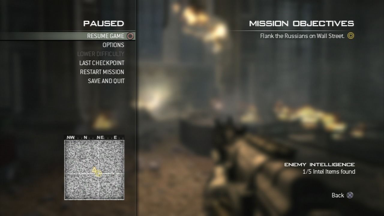 Screenshot of Call of Duty: Modern Warfare 3’s Campaign Mode Pause Menu