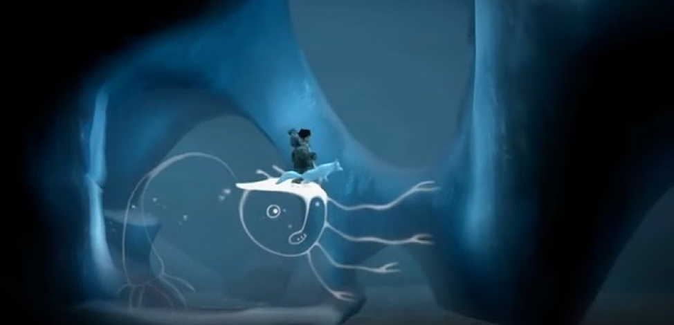 A spirit helper in Never Alone (2014) aids the player characters.